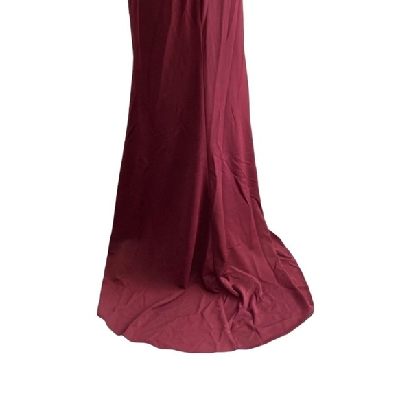 Long Burgundy Lace Off The Shoulder Prom Dress - Picture 6 of 6
